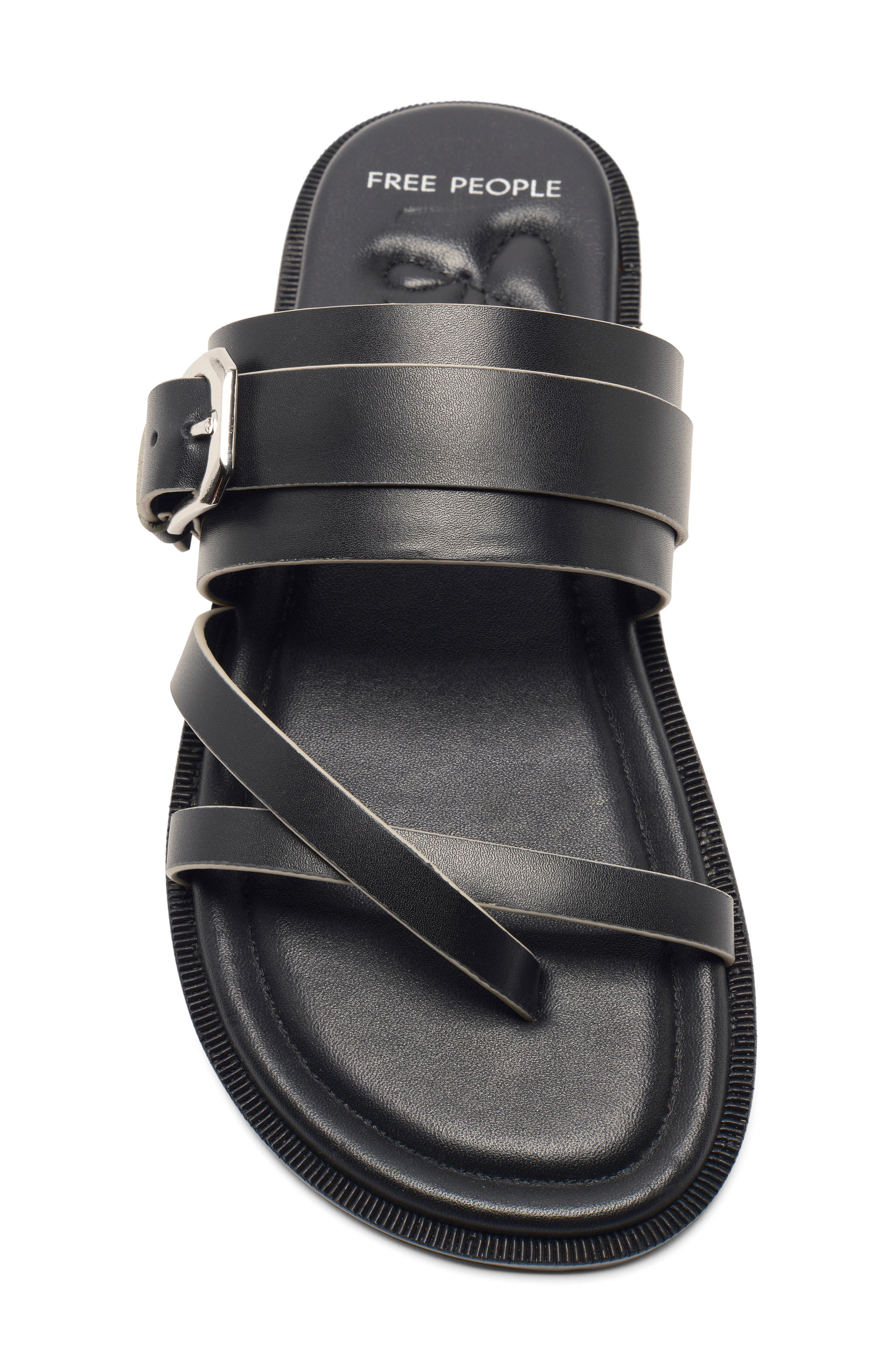 Free People Belted Cross Strap Slide Sandal, Alternate, color, Black Tide Leather