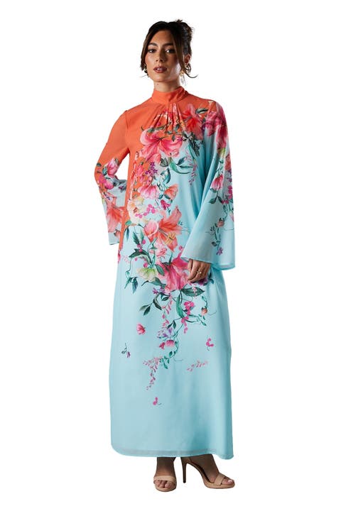 Printed Tie Back Column Maxi Dress