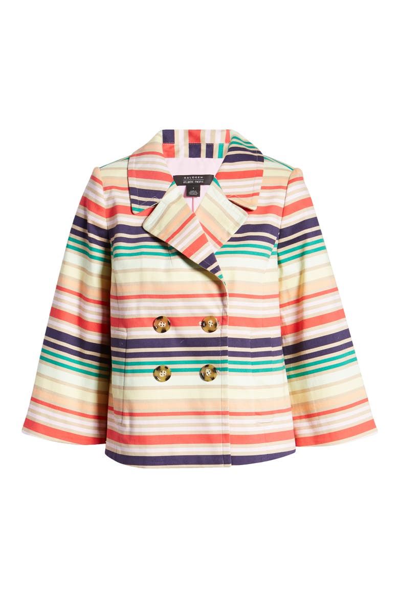 x Atlantic-Pacific Stripe Short Trench Jacket, Main, color, NAVY MULTI HORIZONTAL STRIPE