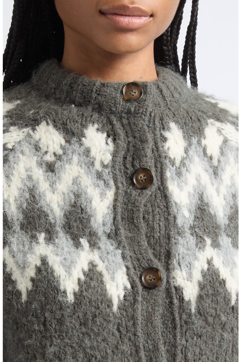 Christina Fair Isle Cardigan, Alternate, color, GREEN SHADOW MULTI