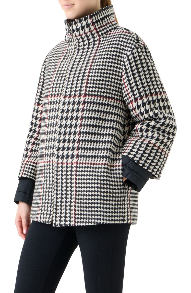 Akris punto Glen Plaid 2-in-1 Car Coat, Alternate, color, Black-Cream-Vermillion