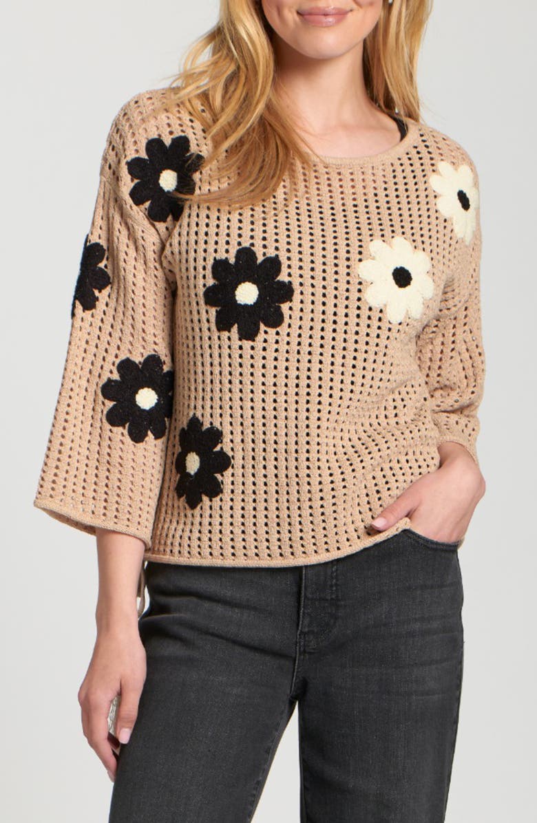APNY Floral Appliqué Sweater, Main, color, Latte