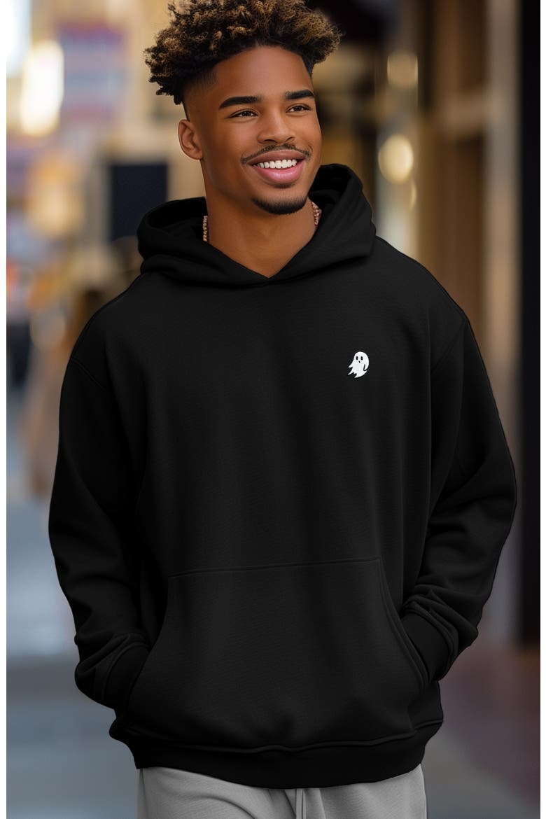Mens Ghost Midweight Fleece Relaxed Hooded Sweatshirt, Alternate, color, Black