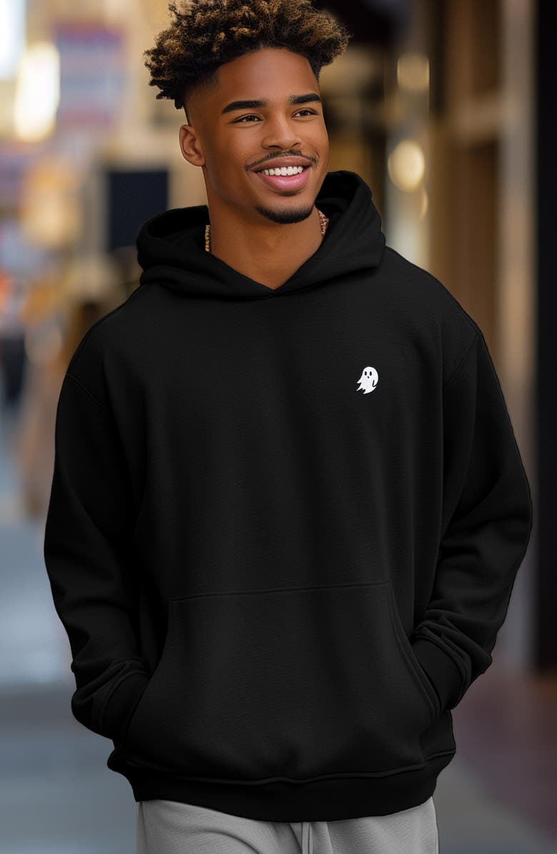 Dalix Mens Ghost Midweight Fleece Relaxed Hooded Sweatshirt, Alternate, color, Black