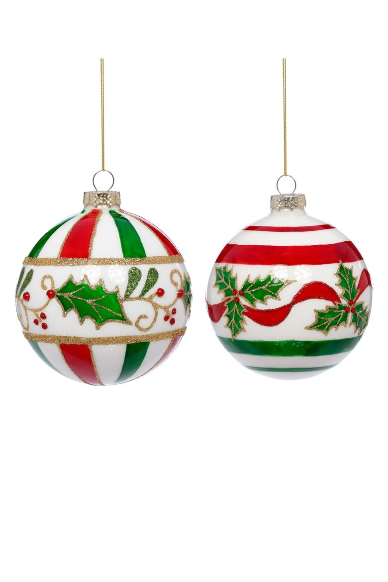 Holly Ribbon Ball Ornament, Box of 6, Main, color, Red