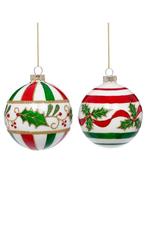 Holly Ribbon Ball Ornament, Box of 6