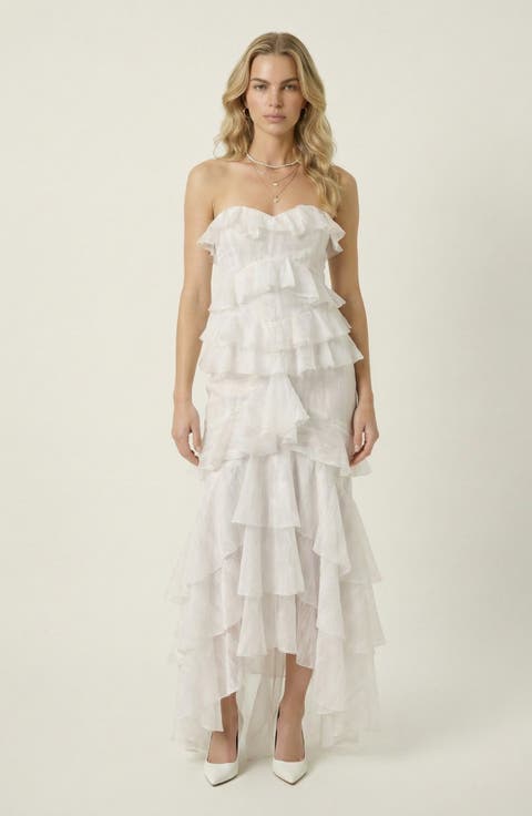 Strapless Tiered Ruffle Maxi Dress