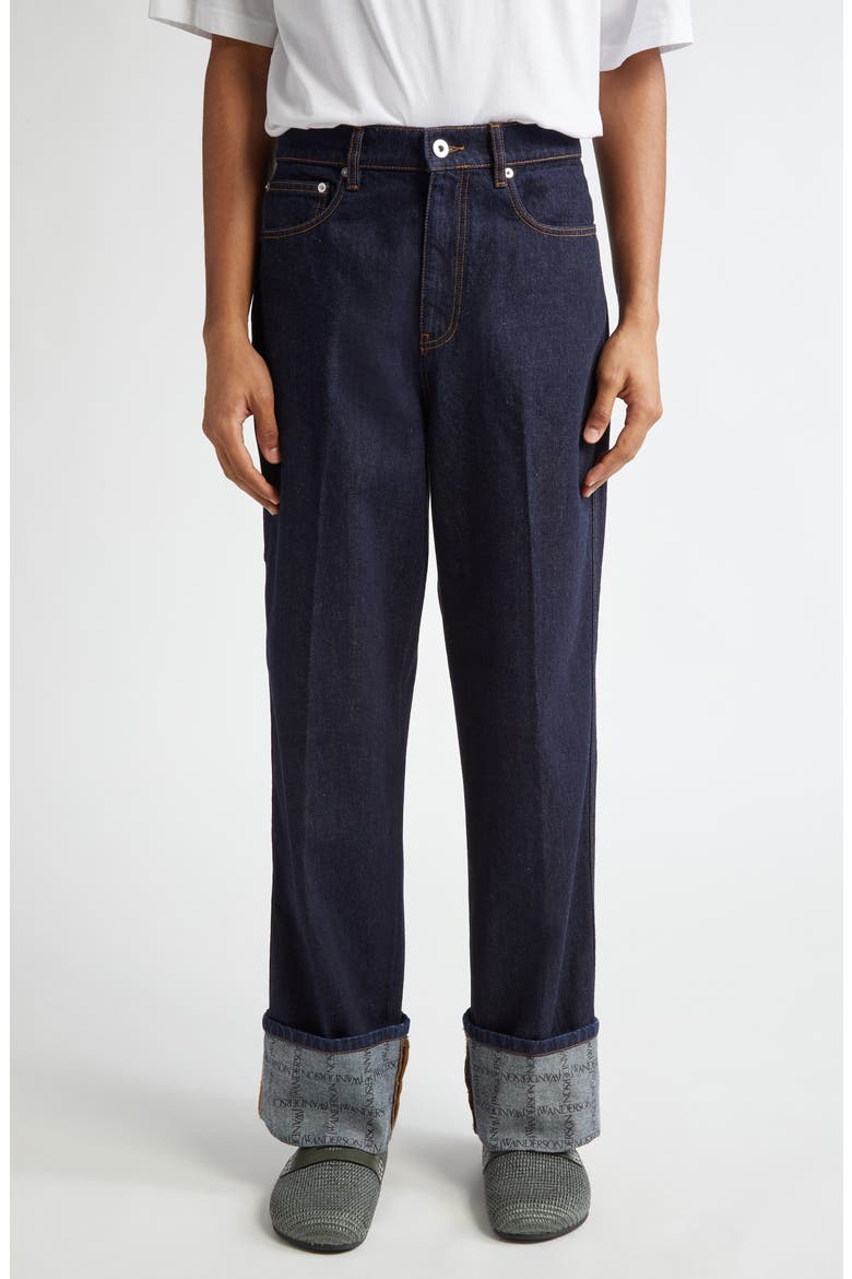 Logo Grid Cuff Hem Workwear Jeans, Main, color, INDIGO