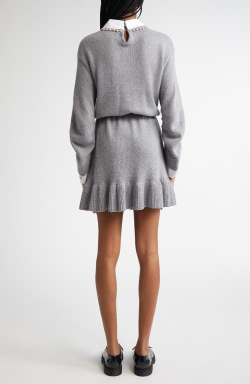 CINQ À SEPT CINQ À SEPT IMITATION PEARL NECKLACE DETAIL LONG SLEEVE LAYERED SWEATER DRESS
