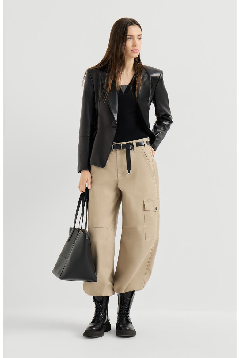 Nappa leather blazer with monili, Alternate, color, Black