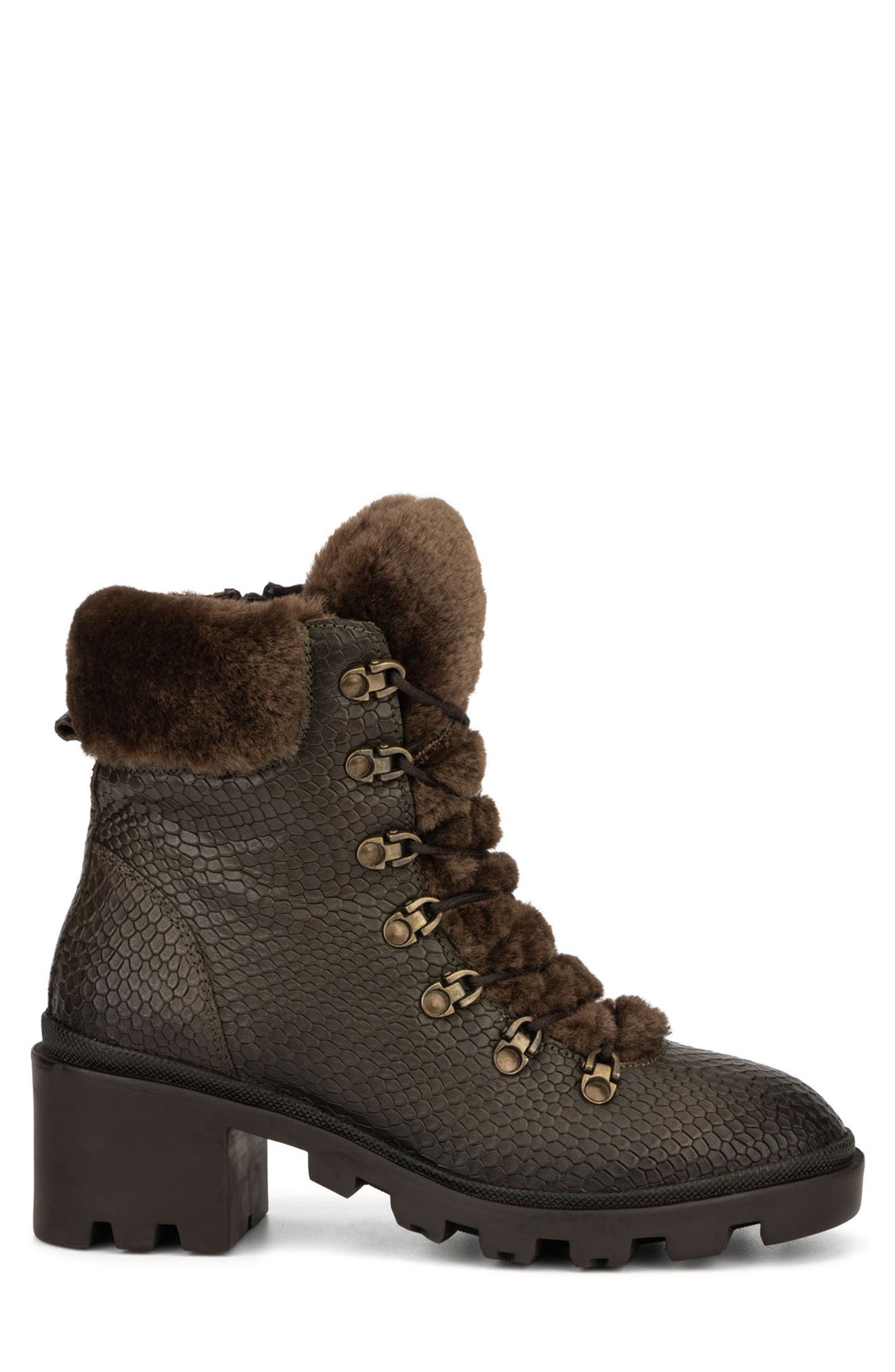 VINTAGE FOUNDRY Regina Faux Fur Trimmed Snake Embossed Boot, Alternate, color, Army Green