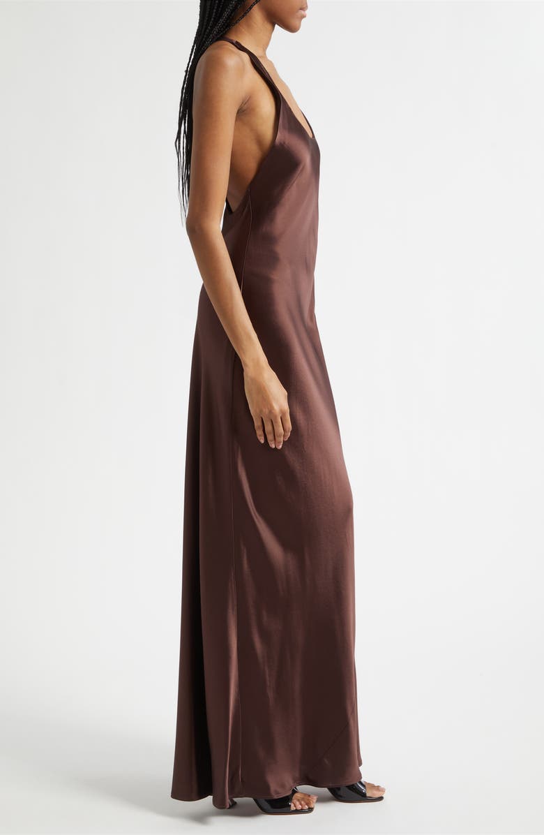 STAUD Juanita Racerback Satin Gown, Alternate, color, Earth