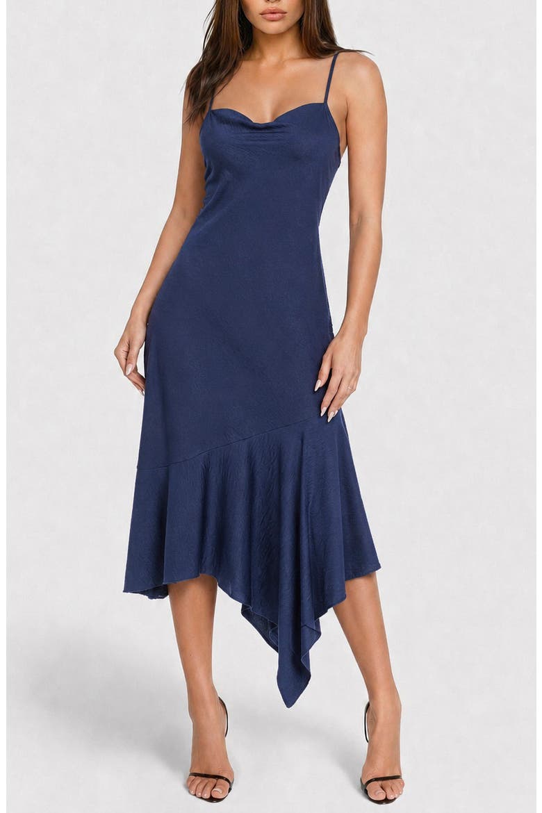 Crushed Satin Handkercheif Hem Dress, Main, color, NAVY