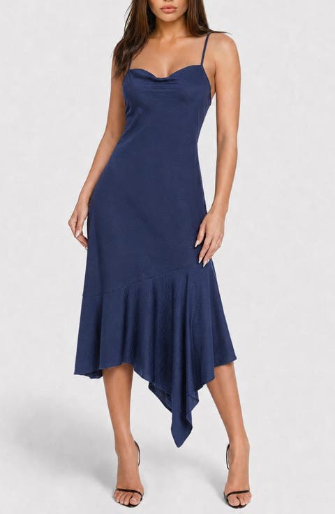 Crushed Satin Handkercheif Hem Dress