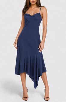 Crushed Satin Handkercheif Hem Dress