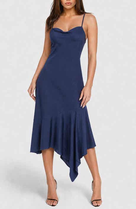 Crushed Satin Handkercheif Hem Dress