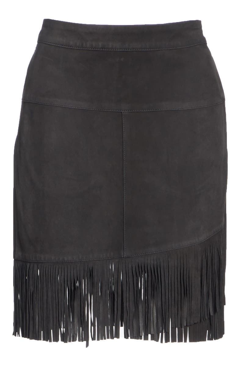 FRAME Fringe Hem Leather Skirt, Alternate, color, 