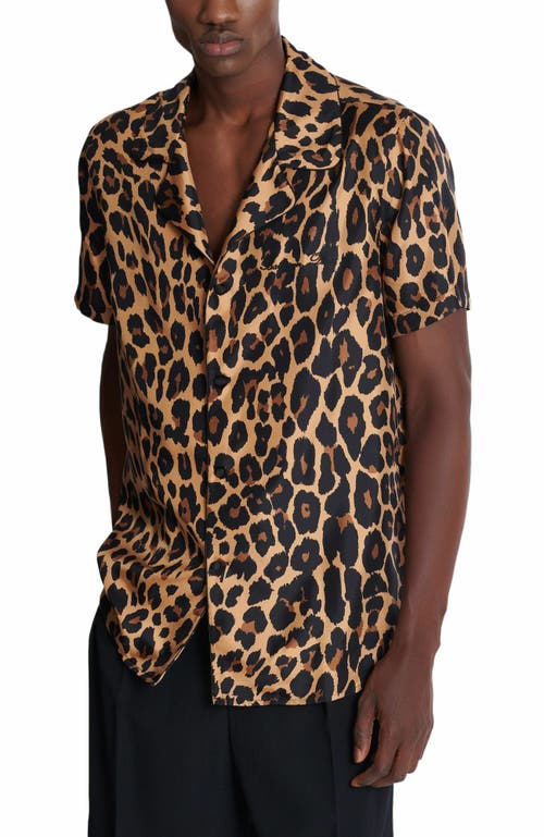 Balmain Animal Print Chest Pocket Shirt In Brown