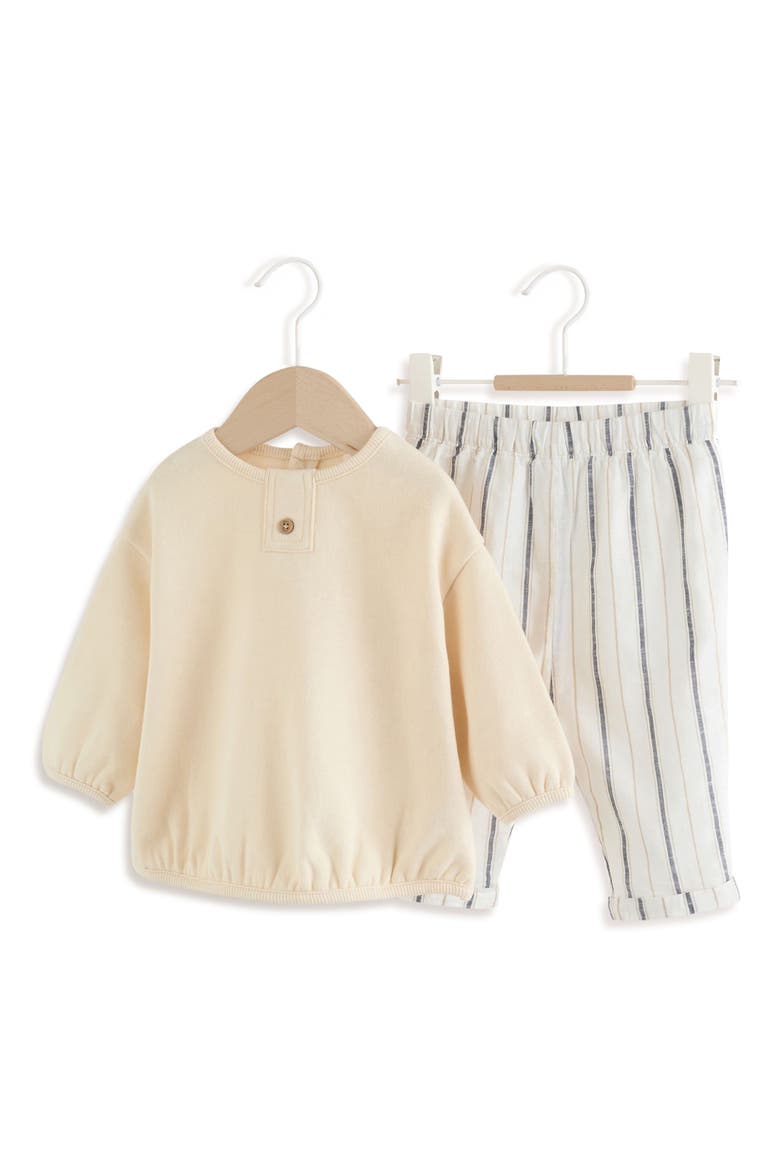 Cotton Blend Sweater & Stripe Pants Set, Main, color, NEUTRAL