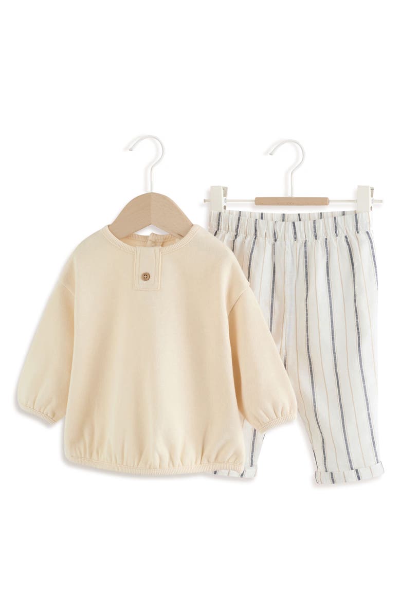 NEXT Cotton Blend Sweater & Stripe Pants Set, Main, color, Neutral