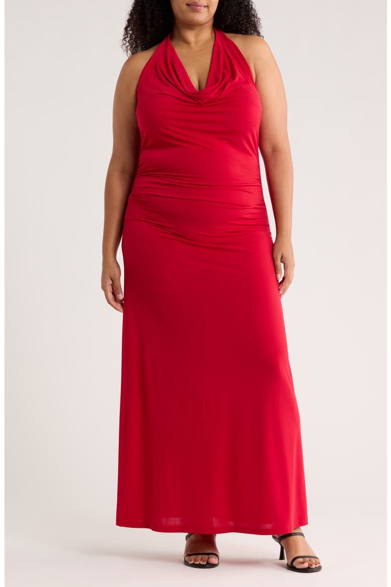Ruched Back Halter Dress, Main, color, RED