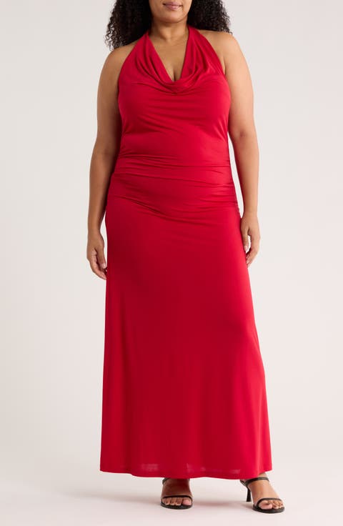 Ruched Back Halter Dress (Plus)