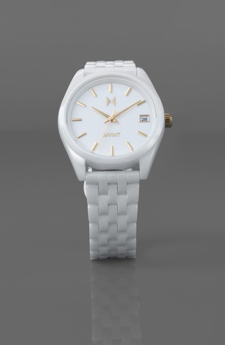 MVMT Rise Boyfriend Ceramic Bracelet Watch, 36mm, Alternate, color, White