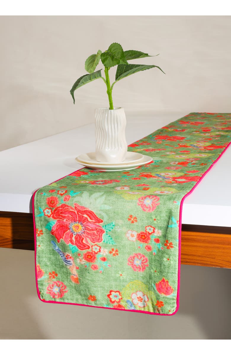 Tiramisu Print Velvet Table Runner, Alternate, color, Green
