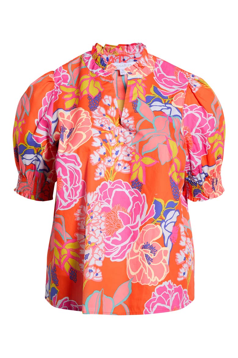 Reign Floral Cotton Puff Sleeve Top, Alternate, color, ORANGE-MULTI