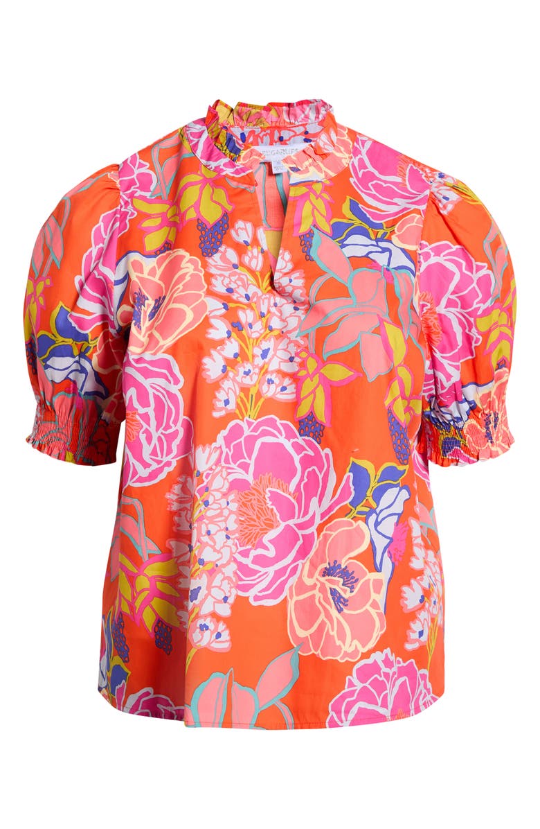 SUGARLIPS Reign Floral Cotton Puff Sleeve Top, Alternate, color, Orange-Multi