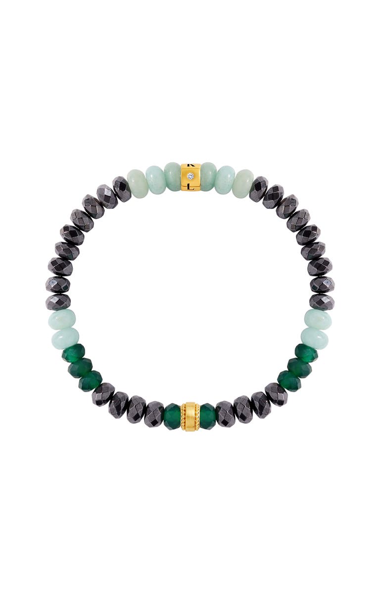 Karma and Luck Aurora Essence Stretch Gemstone Bracelet, Main, color, Grey/Turquoise/Green