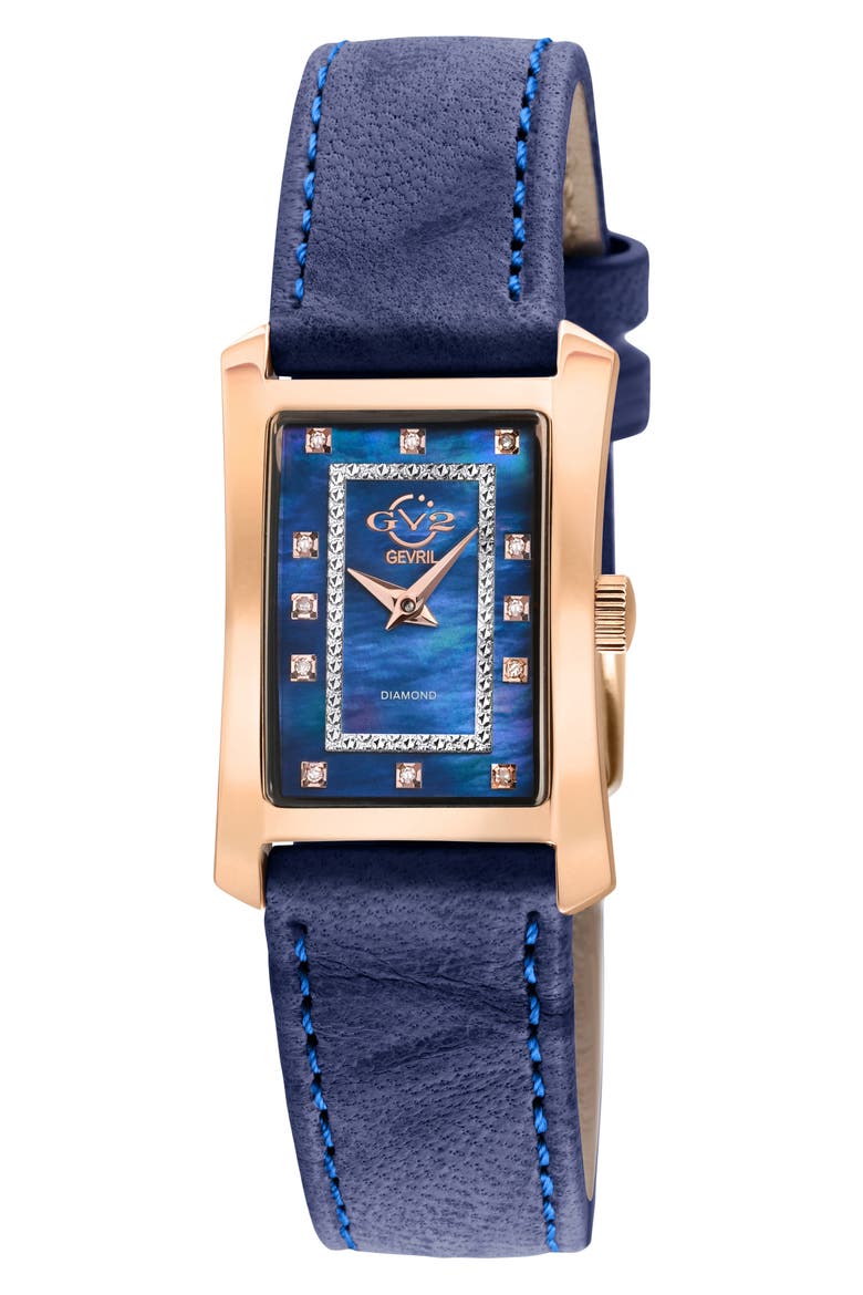 Luino Diamond Embellished Leather Strap Watch, 23mm x 29mm - 0.084 ctw., Main, color, BLUE