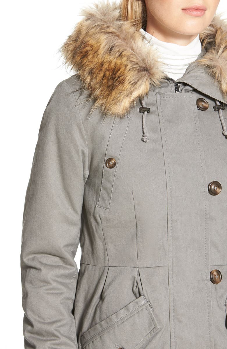Sam Edelman Twill Pleat Skirt Parka with Faux Fur Trim Hood, Alternate, color, 