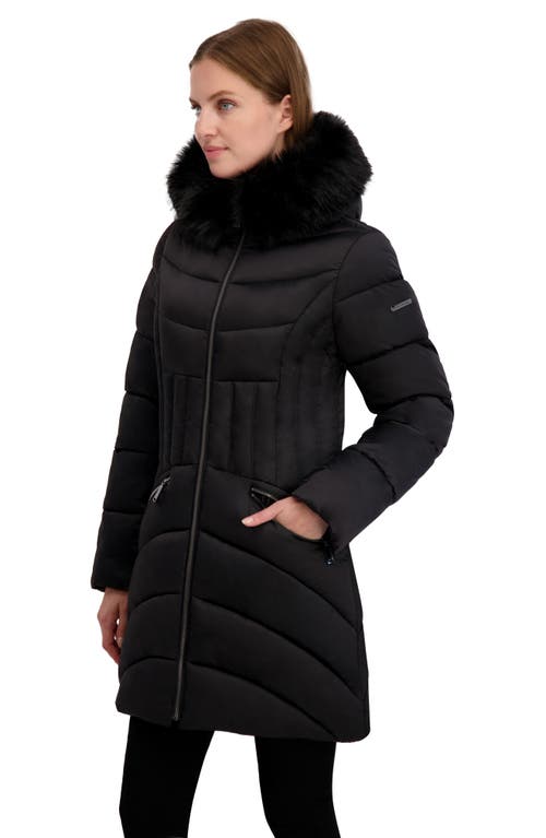 Laundry By Shelli Segal Puffer Jacket With Faux Fur Trim Hood In Black