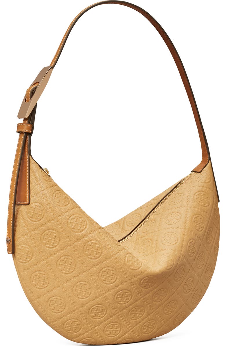 Tory Burch T-Monogram Jacquard Crescent Shoulder Bag, Alternate, color, Biscotti