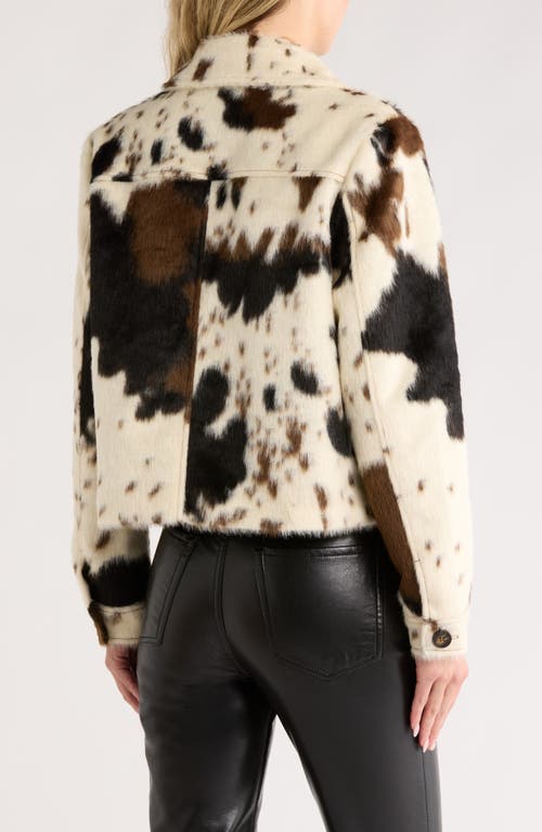 Bernardo Cow Print Faux Fur Jacket In Neutral