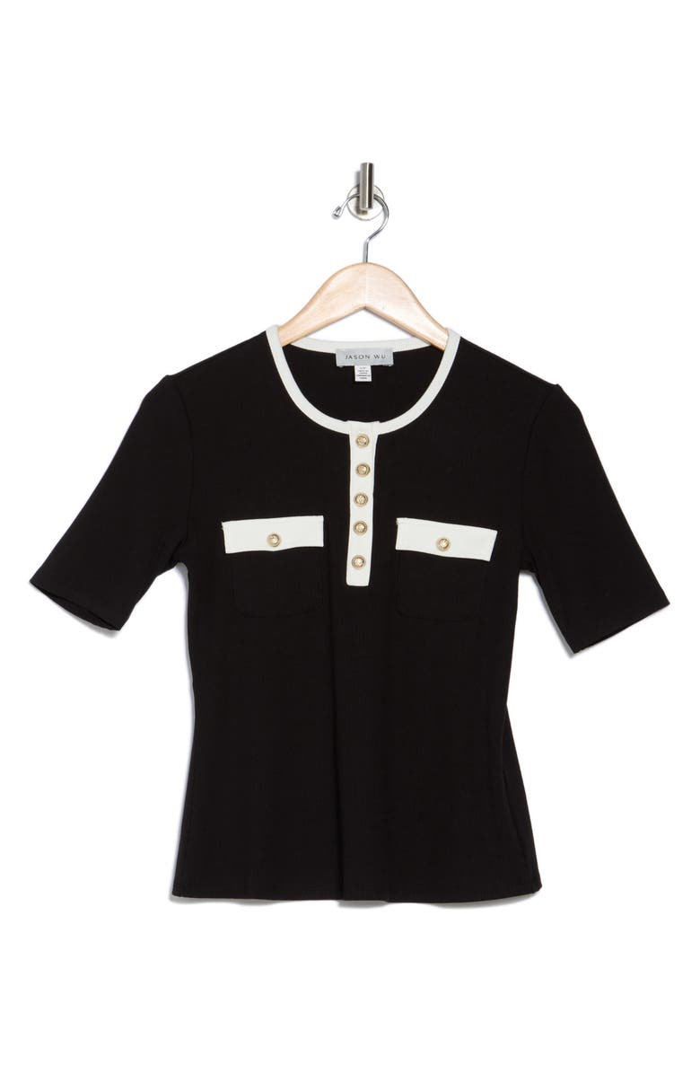 JASON WU Contrast Placket Pocket Knit Top, Alternate, color,