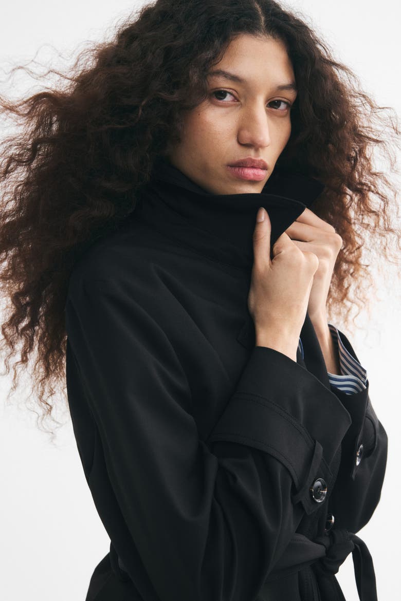 Knee-Length Twill Trench Coat, Alternate, color, Black