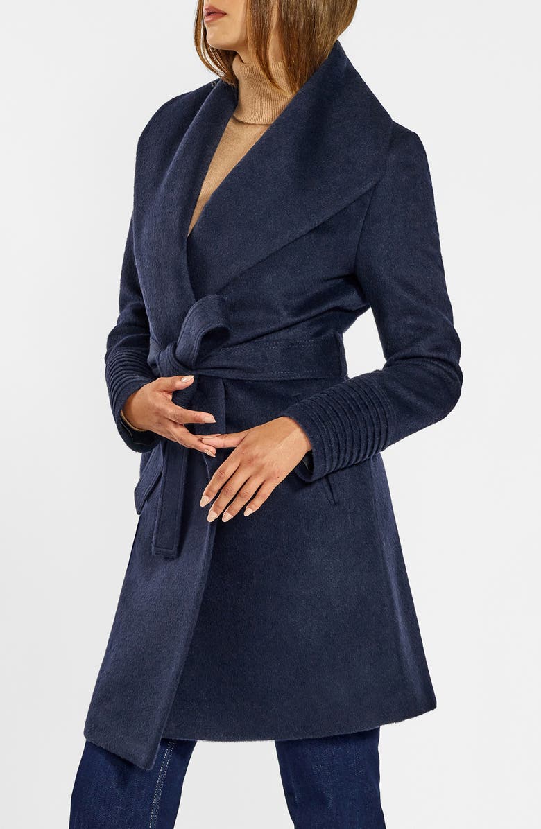 SENTALER Shawl Collar Tie Belt Midweight Alpaca Blend Wrap Coat, Alternate, color, Deep Navy