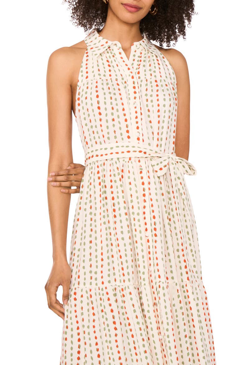 Print Tie Waist Sleeveless Maxi Shirtdress, Alternate, color, EUCALYPTUS