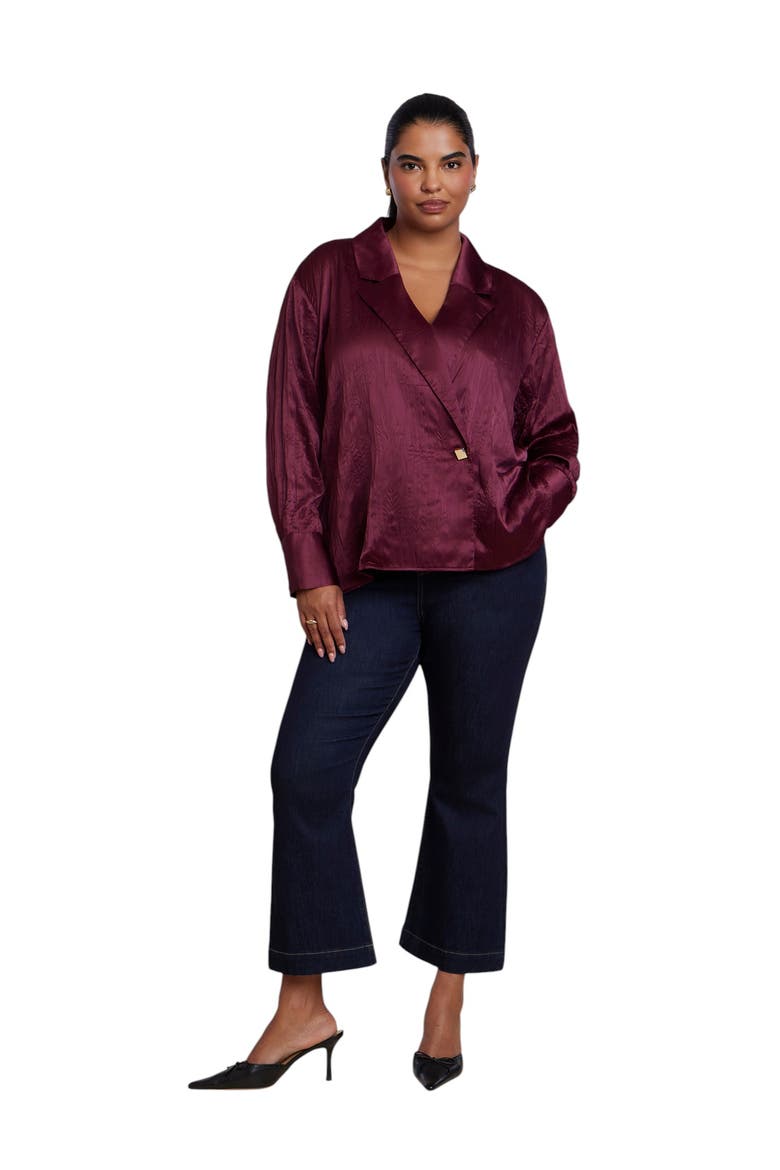 Double Breasted Satin Shirt (plus), Alternate, color, ZINFANDEL