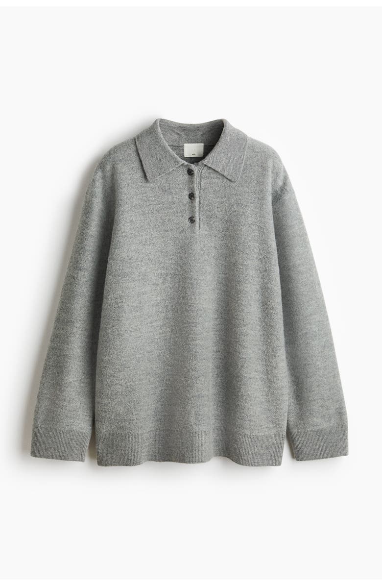 H&M Wool Polo Jumper, Main, color, Gray Melange