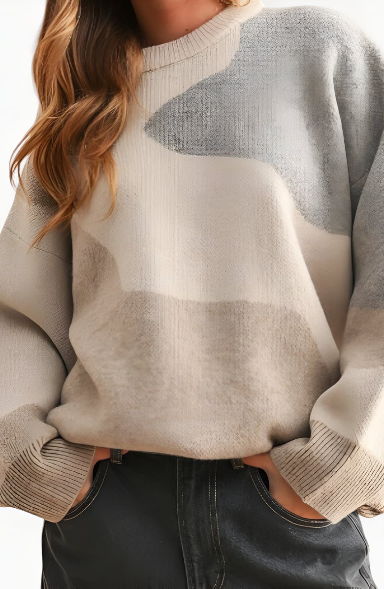 Modenaire Oversized Colorblock Knit Sweater with Crew Neck, Alternate, color,