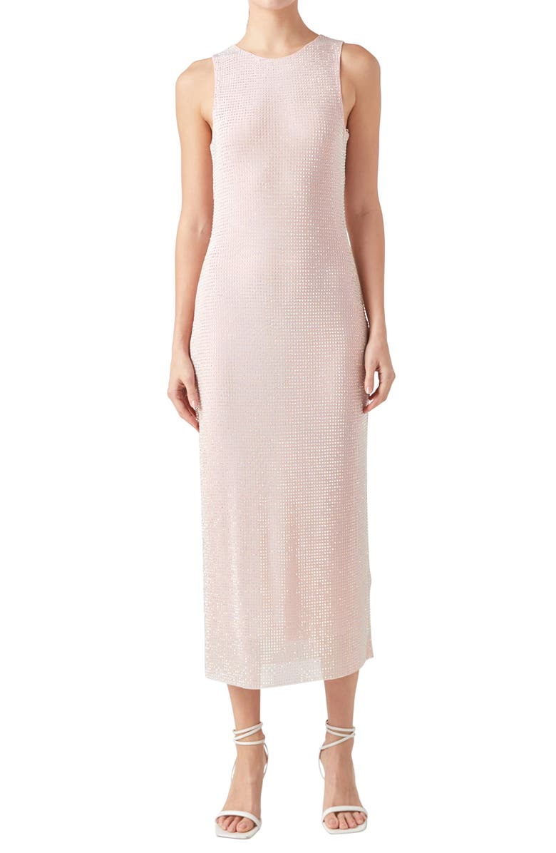 Endless Rose Embellished Rhinestone Mesh Midi Dress, Alternate, color, Light Pink