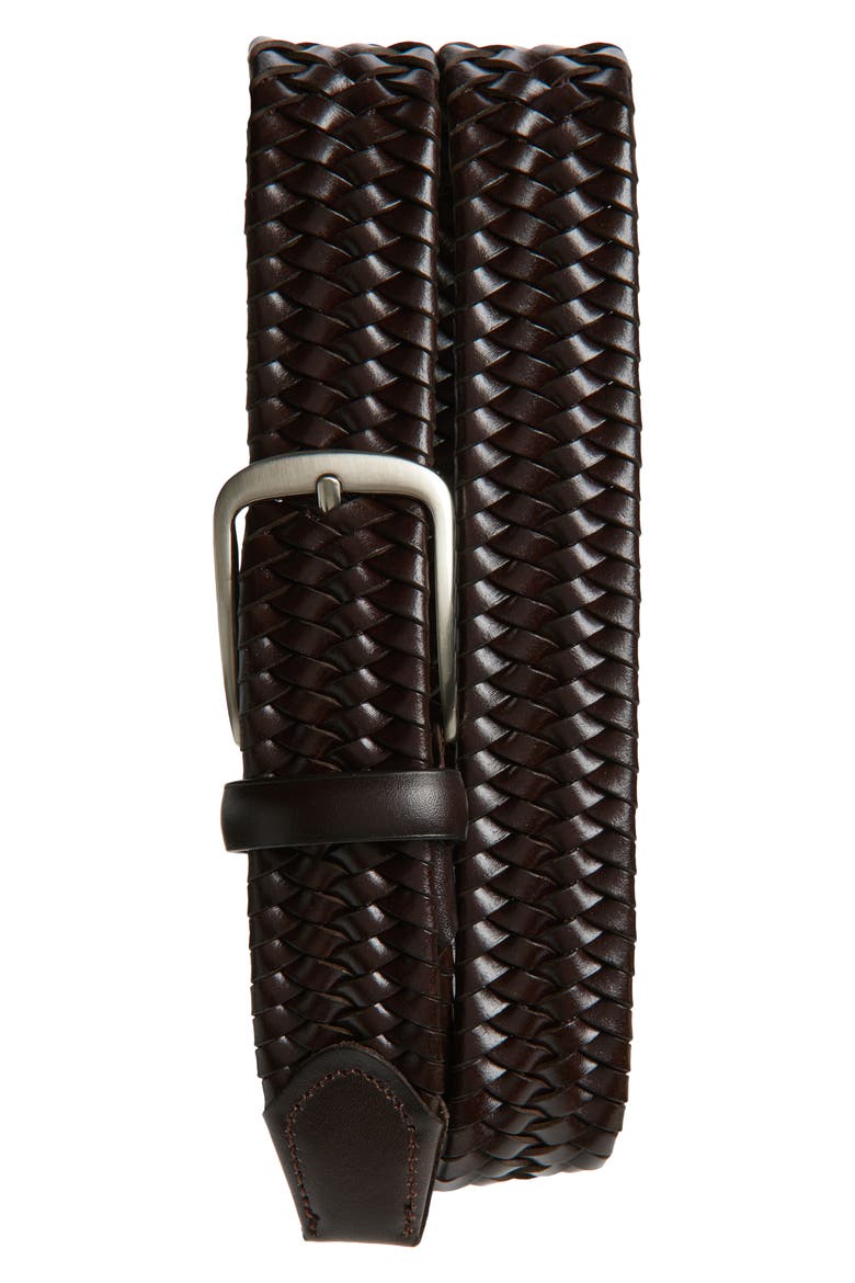 Thomas Braided Leather Stretch Belt, Main, color, BROWN SEPIA