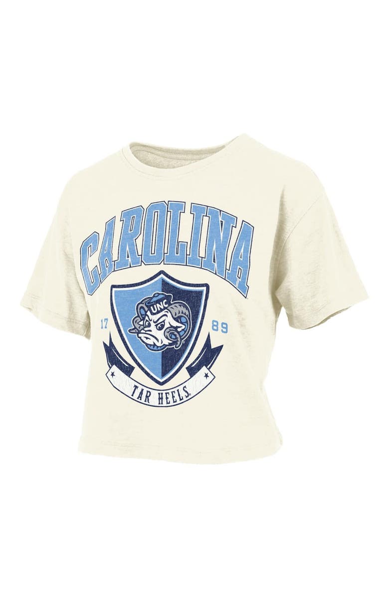 PRESSBOX Women's Pressbox Cream North Carolina Tar Heels Buckler Vintage Cropped T-Shirt, Alternate, color, Cream