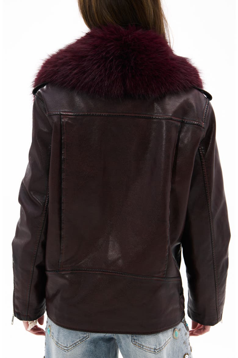 Aurelia Faux Leather Moto Jacket with Removable Faux Fur Collar, Alternate, color, BURGUNDY