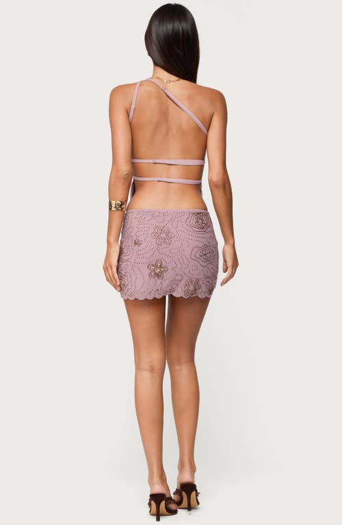 Edikted Astrid Floral Beaded Low Rise Miniskirt In Pink