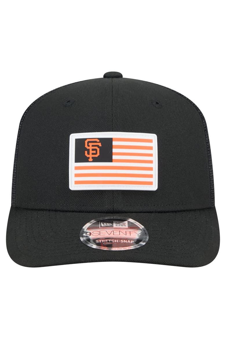 Men's New Era Black San Francisco Giants Flag 9SEVENTY COOLERA Stretch-Snap Hat, Alternate, color, Black