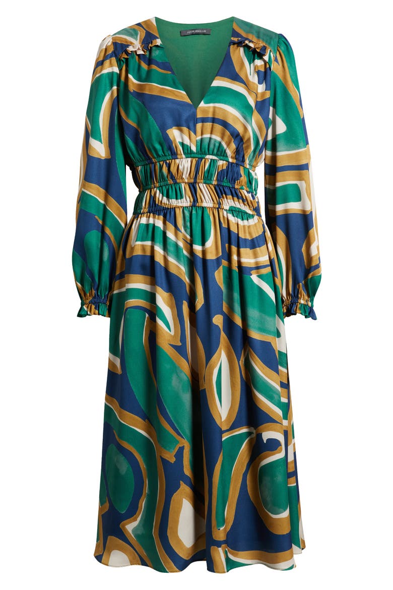 Abstract Print Long Sleeve Midi Dress, Alternate, color, GREEN MULTI